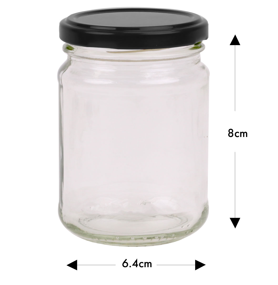 Round Glass Jar - 250ml / 350gm size - with Black Lid