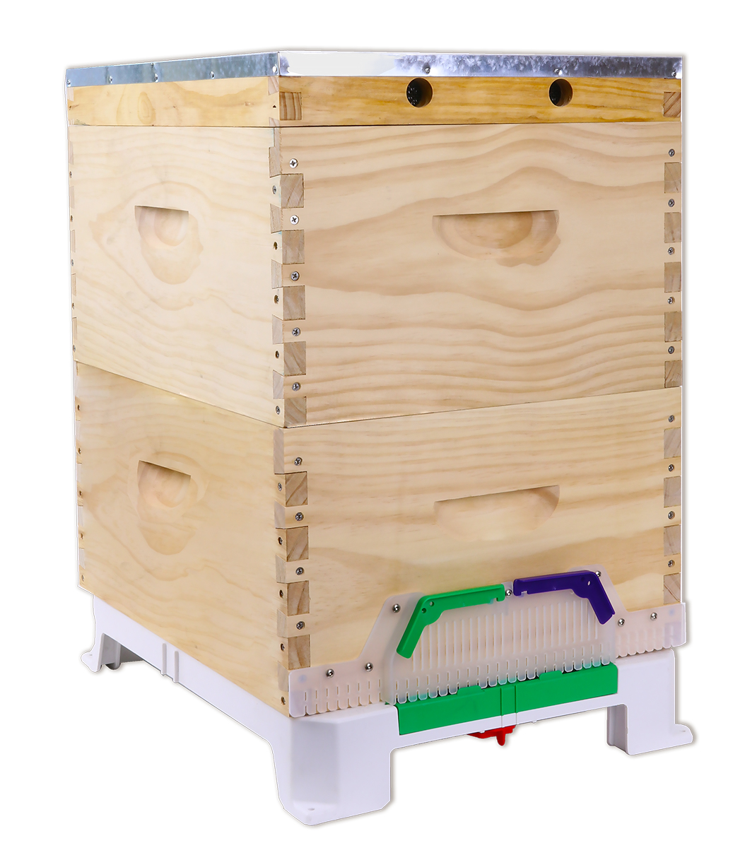 Double Level Full Depth Timber Beehive with Defender Base With Beast Blocker & Ventilated Lid - 10 Frame
