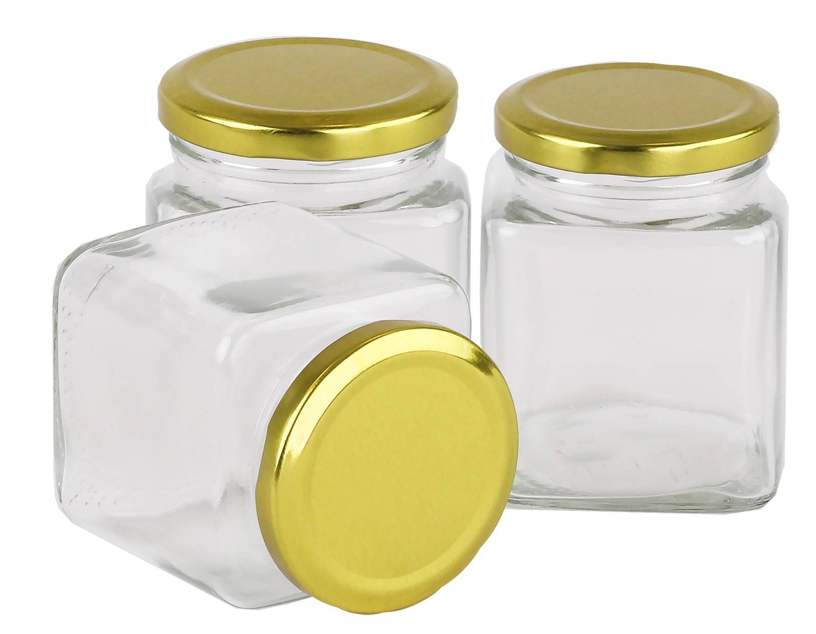 Square Glass Jar 220ml - SECONDS - Glass Jars with Lid Black, Gold or Silver