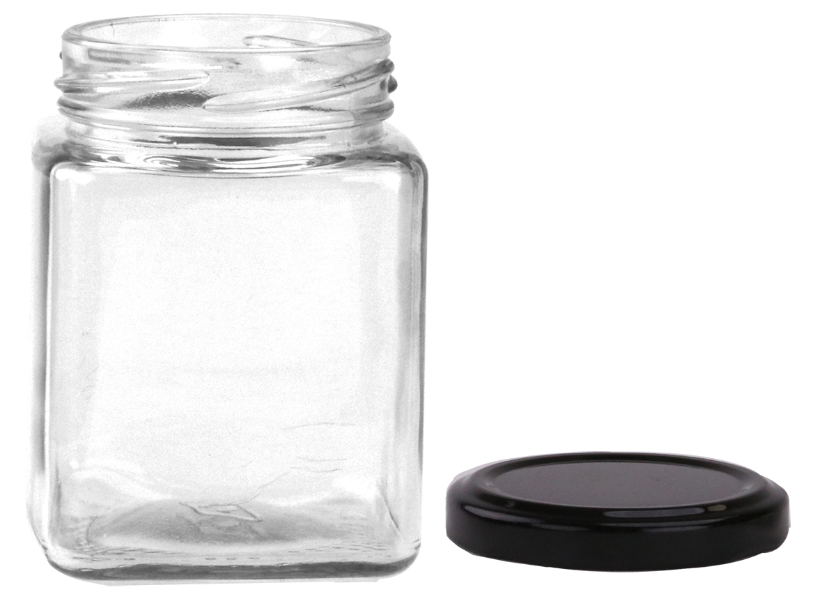 Square Glass Jar 220ml - SECONDS - Glass Jars with Lid Black, Gold or Silver