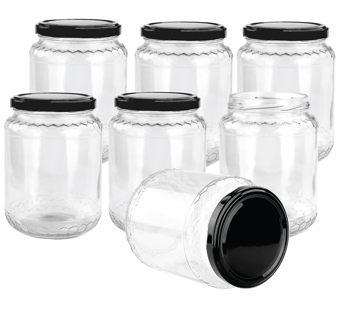 Round Glass Honey Jars - 750ml - Honeycomb - Glass Jar with Lids