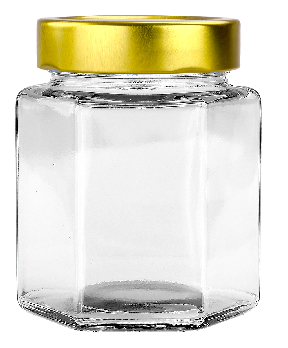 Hexagonal Glass Jars - 380ml / 500gm -  Jar with Tall Lid