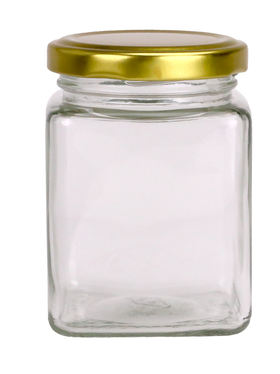 Square Glass Jar 280ml Glass Jars with Lid  Black, Gold, Nude or Silver