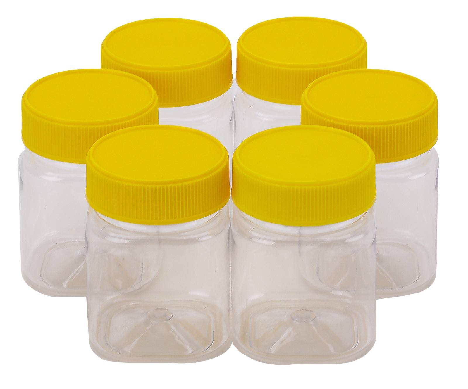 Plastic Honey Jar 250gm Square Yellow Lid, Food Grade, Carton 240 pcs, Jars & Lids