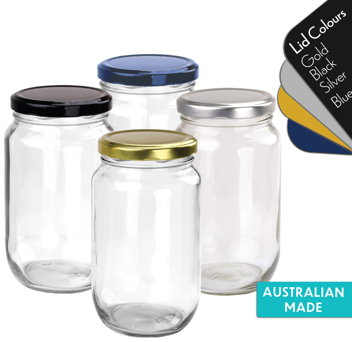 Glass Jars :: Round Glass Jars :: Round Glass Jars - 200ml- Glass Jars with  5 Lid Colour Options - Beekeeping Supplies Australia