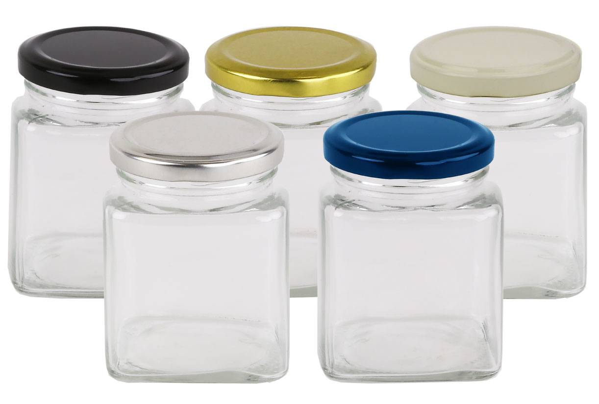 Square Glass Jar 280ml/400g Glass Jars with Lid Blue, Black, Gold, Cream or Silver