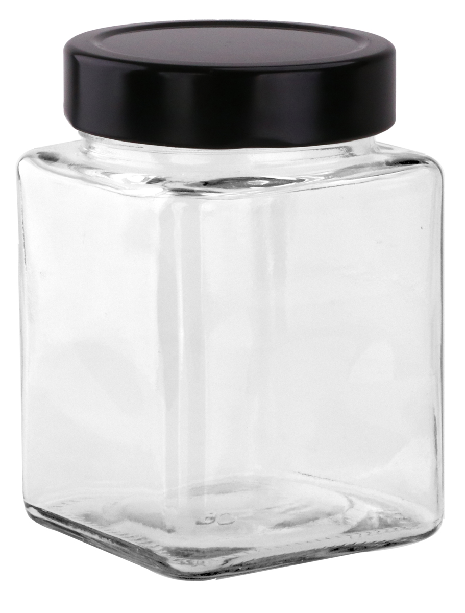Square Glass Jars - 380ml-  Jar with Tall Lid