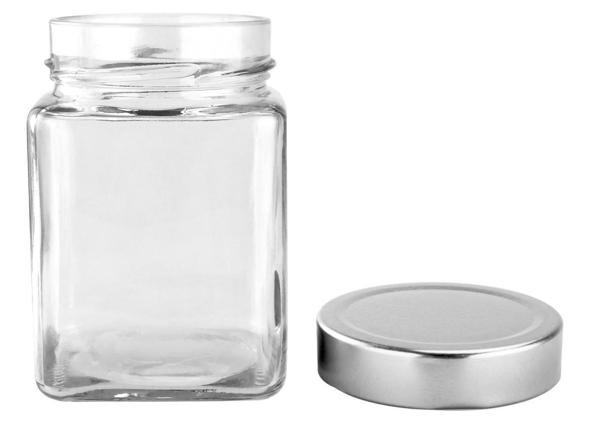 Square Glass Jars - 380ml-  Jar with Tall Lid