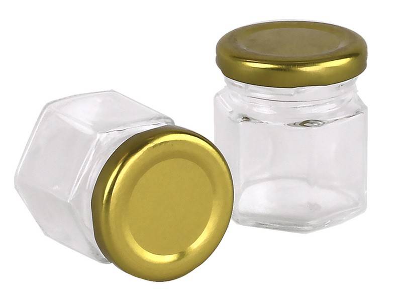Carton 120 pcs Honey Jars - 60gm size - Glass Hexagonal with Gold Lid