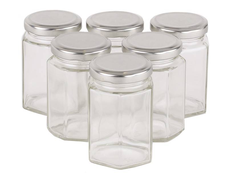 Carton 90 pcs Honey Jars - 100gm size - Glass Hexagonal with Silver Lid