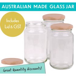 Round Glass Jars - 375ml / 500gm size - with Nude Lids. Australian Made