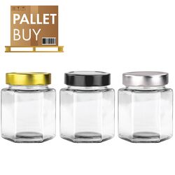 Pallet of 2,097 Hexagonal Glass Jars - 380ml / 500g size - with Tall Lids & GST Incl.