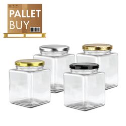 Pallet of 1,430 Square Glass Jars - 720ml / 1000gm size - with Lids. GST Incl.