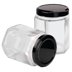 Glass Jar 180ml Hexagonal Glass Jars with Black