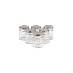Carton 120 pcs Honey Jars - 60gm size - Glass Hexagonal with Silver Lid