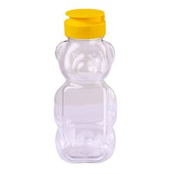 Carton of 200 x 250ml/350gm Clear Plastic Squeeze Bear Honey Bottle - Yellow lid