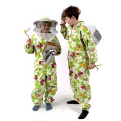 Kids Green Patterned Cotton Bee Suit - Round Hat