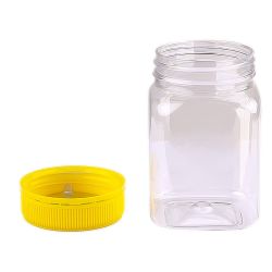 Plastic Honey Jar 500gm Square Yellow Anti-Theft  Lid, Food Grade, Carton 210 pcs, Jars & Lids