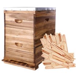 8 Frame Double Level Full Depth Acacia Beehive with 16 flat packed Frames -  Assembled Lid & Base